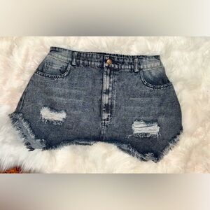 Distressed Denim Women Mini Skirt